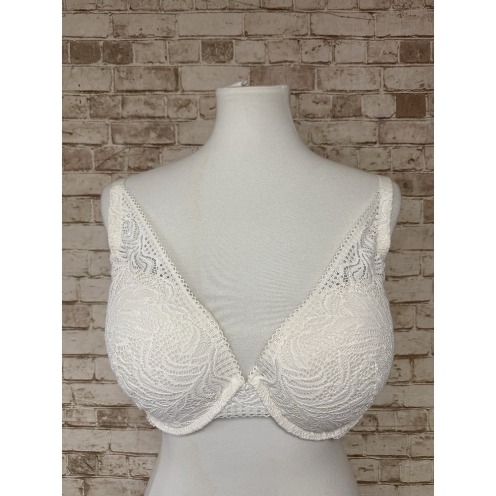 Auden Women's 38DD Push Up Bra Plunge Coverage Underwire Lace‎ Overlay White